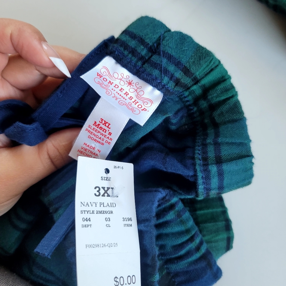Target Wondershop Men's Plaid Flannel Sleepwear Set Navy Blue 3XL Big & Tall - Picture 3 of 7